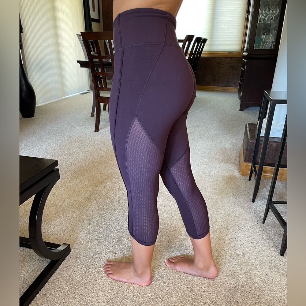 Lululemon Cropped Legging with Polka Dot Mesh Panels and Lace Trim
